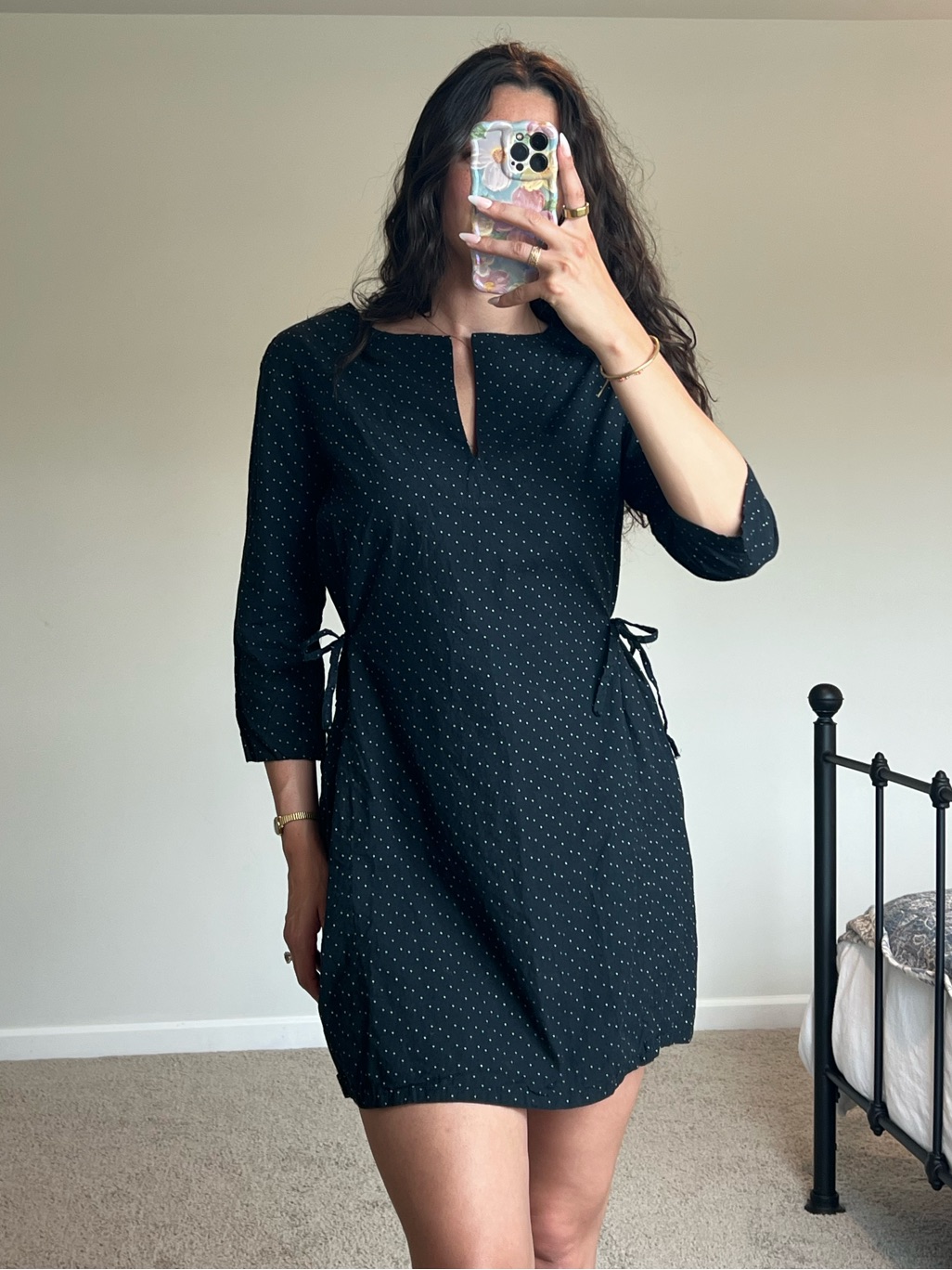 Olivia Joffrey Black Polka Dot Tie-Waist Dress